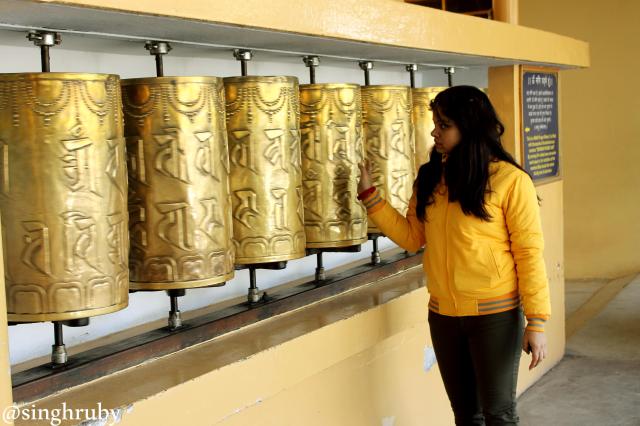 Prayer wheels in the temple